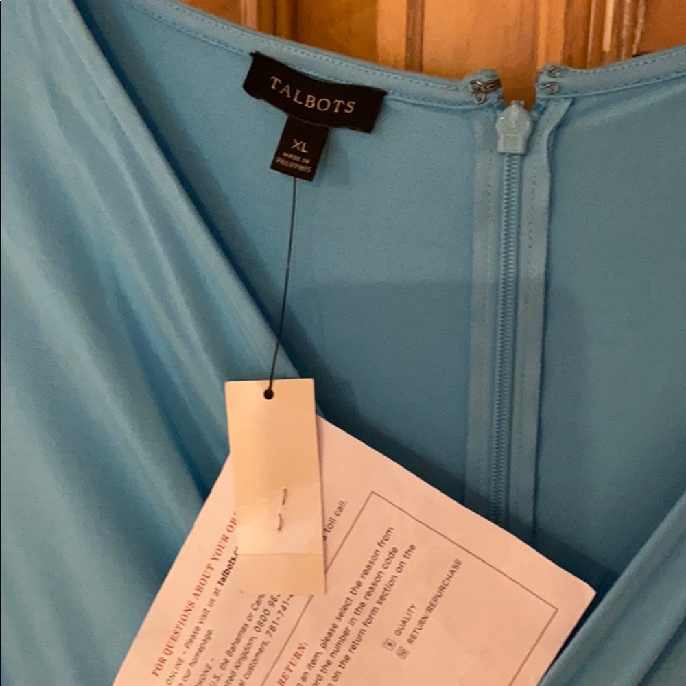 WMNs NWT Talbots dress XL Aqua blue stretchy ruche - Picture 3 of 6